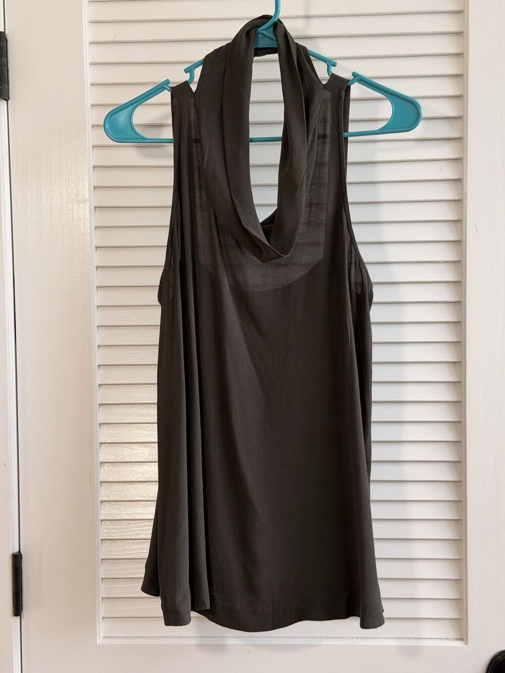 Blu Spero Womens Small Olive Green Cowl Neck Sleeveless Top Scarf Neck
